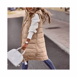 Women Long Winter Down Vest With Hood Sleeveless Warm Down Jacket with - xxL, White