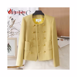 2024 Autumn Winter French Luxury Tweed Jacket Coat Women O-Neck Long S - xL, Yellow
