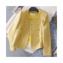 2024 Autumn Winter French Luxury Tweed Jacket Coat Women O-Neck Long S - xL, Yellow