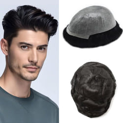 Toupee for Men Ultra Thin Skin PU Men Hair Replacement System Indian Human Hairpieces 0.04-0.06MM Thin Poly Mens Toupee Hair Units V-Looped Male Hair