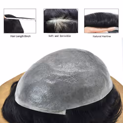Toupee for Men Ultra Thin Skin PU Men Hair Replacement System Indian Human Hairpieces 0.04-0.06MM Thin Poly Mens Toupee Hair Units V-Looped Male Hair