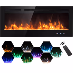 Electric Fireplace 900/1800W Touch Screen Glass Panel Colorful Flame Insert Wall Mounted Heater Remote Control with Crystal&L ...
