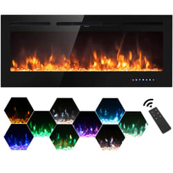 Electric Fireplace 900/1800W Touch Screen Glass Panel Colorful Flame Insert Wall Mounted Heater Remote Control with Crystal&Log Set,Black - 102cm/40"