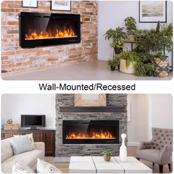 Electric Fireplace 900/1800W Touch Screen Glass Panel Colorful Flame Insert Wall Mounted Heater Remote Control with Crystal&Log Set,Black - 102cm/40"