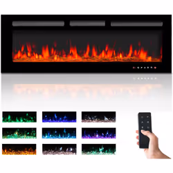 Electric Fireplace 900/1800W Touch Screen Glass Panel Colorful Flame Insert Wall Mounted Heater Remote Control with Crystal&L ...
