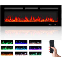 Electric Fireplace 900/1800W Touch Screen Glass Panel Colorful Flame Insert Wall Mounted Heater Remote Control with Crystal&Log Set,Black - 127cm/50"