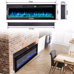 Electric Fireplace 900/1800W Touch Screen Glass Panel Colorful Flame Insert Wall Mounted Heater Remote Control with Crystal&Log Set,Black - 127cm/50"