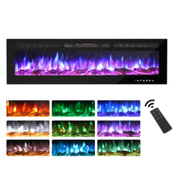 Electric Fireplace 900/1800W Touch Screen Glass Panel Colorful Flame Insert Wall Mounted Heater Remote Control with Crystal&Log Set,Black - 153cm/60"