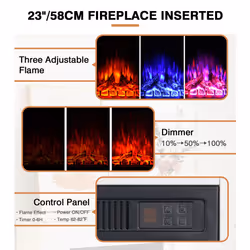 Modern Electric Fireplace Adjustable Flame Colours - 900/1800W dual power low noise operation with overheat protection function