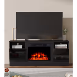 M.C.Haus Fireplace TV Stand: Storage & Timer - TV-003-BK