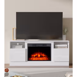 M.C.Haus Fireplace TV Stand: Storage & Timer - TV-003-WH