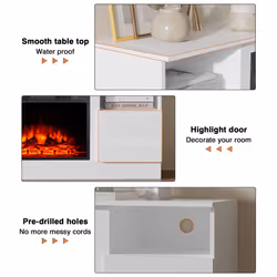 M.C.Haus Fireplace TV Stand: Storage & Timer - TV-003-WH