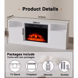 M.C.Haus Fireplace TV Stand: Storage & Timer - TV-003-WH
