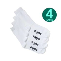 ) Bonds 4 Pairs Kids Boys Girls School Oxford Crew Soft Cotton Rich White Socks R640OO - Shoe Size 5-8 (2-4yrs