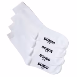 ) Bonds 4 Pairs Kids Boys Girls School Oxford Crew Soft Cotton Rich White Socks R640OO - Shoe Size 5-8 (2-4yrs