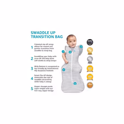 Swaddle Up Transition Bag, Medium (6-8.5kg), Ideal for 20-24C, Patented Zip-Off Wings, Help Baby Transition from Being Swaddled to Arms-Free When