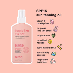 b.tan SPF 15 Deep Dry Spray Tanning Oil | Tropic Like It's Hot  Keeps Skin Hydrated & Hot from Grapefruit  Tangerine  Vitamins C  B5  E  A  8 Fl Oz