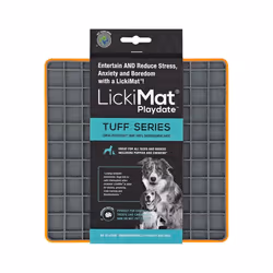 LickiMat Playdate Tuff, Square, Grey, Orange, Thermoplastic Rubber (TPR), Monochromatic, Dog, 200 mm