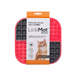 LickiMat Slomo, Square, Grey, Pink, Polypropylene, Thermoplastic Rubber (TPR), Monochromatic, Cat, 200 mm