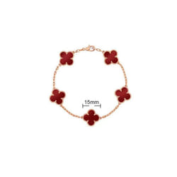 V Golden Family Four Leaf Grass Bracelet Women's Version 18K Rose Gold Flower Both Flower Natural Black And White Frital Re - Red chalcedony+rose gold