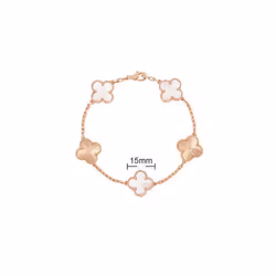 V Golden Family Four Leaf Grass Bracelet Women's Version 18K Rose Gold Flower Both Flower Natural Black And White - White Fri ...