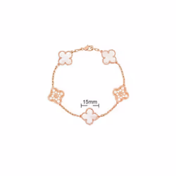 V Golden Family Four Leaf Grass Bracelet Women's Version 18K Rose Gold Flower Both Flower Natural Black And Whit - White Frit ...