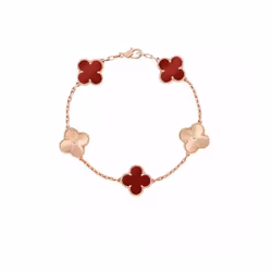 V Golden Family Four Leaf Grass Bracelet Women's Version 18K Rose Gold Flower Both Flower Natural Black And White Frit - Red  ...