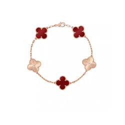 V Golden Family Four Leaf Grass Bracelet Women's Version 18K Rose Gold Flower Both Flower Natural Black And White Frit - Red Chalsceda Laser+Rose Gold