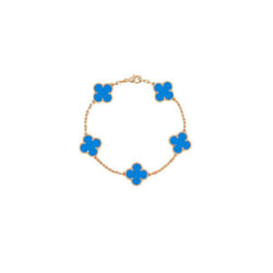 V Golden Family Four Leaf Grass Bracelet Women's Version 18K Rose Gold Flower Both Flower Natural Black And White Frital Red Ch - Agate Blue+Rose Gold