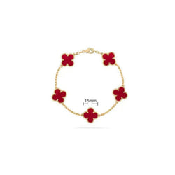 V Golden Family Four Leaf Grass Bracelet Women's Version 18K Rose Gold Flower Both Flower Natural Black And White Frital Red Cha - Red chalcedony+gold