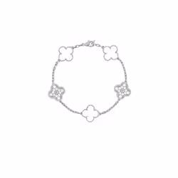 V Golden Family Four Leaf Grass Bracelet Women's Version 18K Rose Gold Flower Both Flower Natural Black And White - White Fri ...