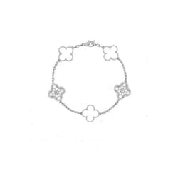 V Golden Family Four Leaf Grass Bracelet Women's Version 18K Rose Gold Flower Both Flower Natural Black And White - White Fritillaria Diamond+Platinum