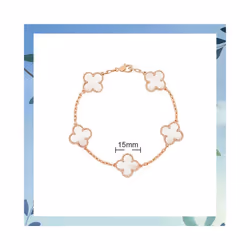 V Golden Family Four Leaf Grass Bracelet Women's Version 18K Rose Gold Flower Both Flower Natural Black And White Frital - Wh ...
