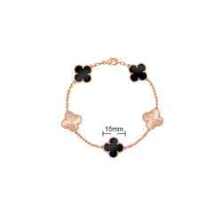 V Golden Family Four Leaf Grass Bracelet Women's Version 18K Rose Gold Flower Both Flower Natural Black And White Frital - Agate Black Laser+Rose Gold