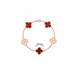 V Golden Family Four Leaf Grass Bracelet Women's Version 18K Rose Gold Flower Both Flower Natural Black And White F - Red cha ...