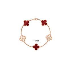 V Golden Family Four Leaf Grass Bracelet Women's Version 18K Rose Gold Flower Both Flower Natural Black And White F - Red chalcedony diamond+rose gold