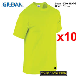 10 Packs Gildan T-SHIRT Basic Tee S - 5XL Small Big Men Heavy Cotton (Safety Green) - S