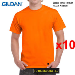 10 Packs Gildan T-SHIRT Basic Tee S - 5XL Small Big Men Heavy Cotton (Safety Orange) - XL
