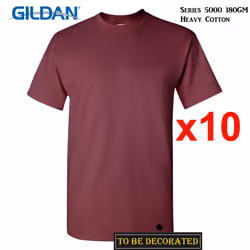10 Packs Gildan T-SHIRT Basic Tee S - 5XL Small Big Men Heavy Cotton (Maroon) - 3XL