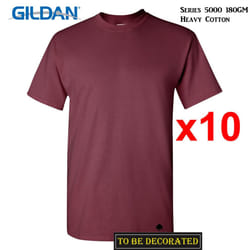 10 Packs Gildan T-SHIRT Basic Tee S - 5XL Small Big Men Heavy Cotton (Maroon) - 3XL