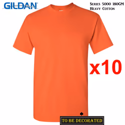 10 Packs Gildan T-SHIRT Basic Tee S - 5XL Small Big Men Heavy Cotton (Orange) - 2XL