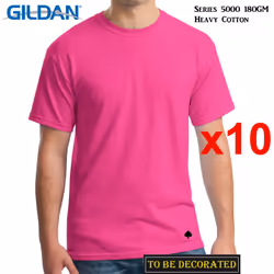10 Packs Gildan T-SHIRT Basic Tee S - 5XL Small Big Men Heavy Cotton (Heliconia) - XL