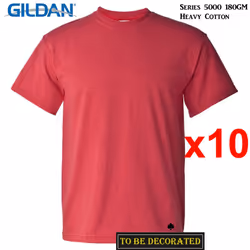 10 Packs Gildan T-SHIRT Basic Tee S - 5XL Small Big Men Heavy Cotton ( Heather Red) - XL