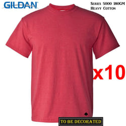 10 Packs Gildan T-SHIRT Basic Tee S - 5XL Small Big Men Heavy Cotton ( Heather Red) - XL