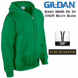 Gildan Irish Green Zip Up Hoodie Hooded Sweatshirt Sweater Fleece - L