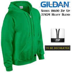 Gildan Irish Green Zip Up Hoodie Hooded Sweatshirt Sweater Fleece - L