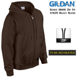 Gildan Dark Chocolate Zip Up Hoodie Hooded Sweatshirt Sweater Fleece - L