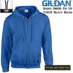 Gildan Royal Blue Zip Up Hoodie Hooded Sweatshirt Sweater Fleece - XL