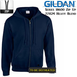 Gildan Navy Blue Zip Up Hoodie Heavy Blend Hooded Sweatshirt Sweater - 2XL