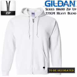 Gildan White Zip Up Hoodie Heavy Blend Basic Hooded Sweatshirt Sweater Men - L